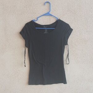 Make Offer!  Miley Cyrus & Max Azria Black Cap Sleeve Tie Front Fitted Tee